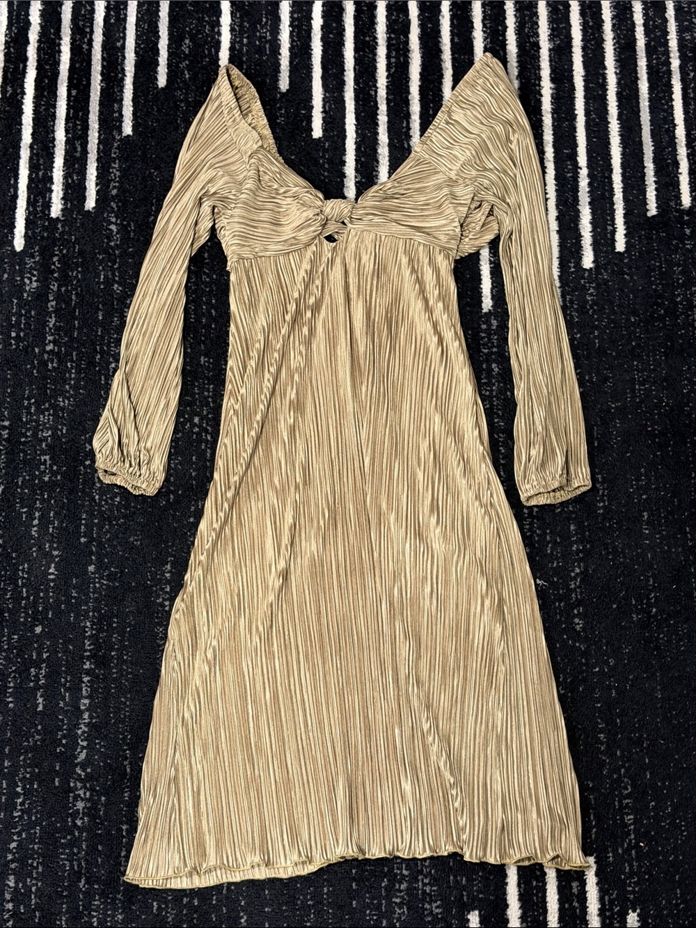 Baltic Born Gold Long Sleeve Pleated Midi Dress